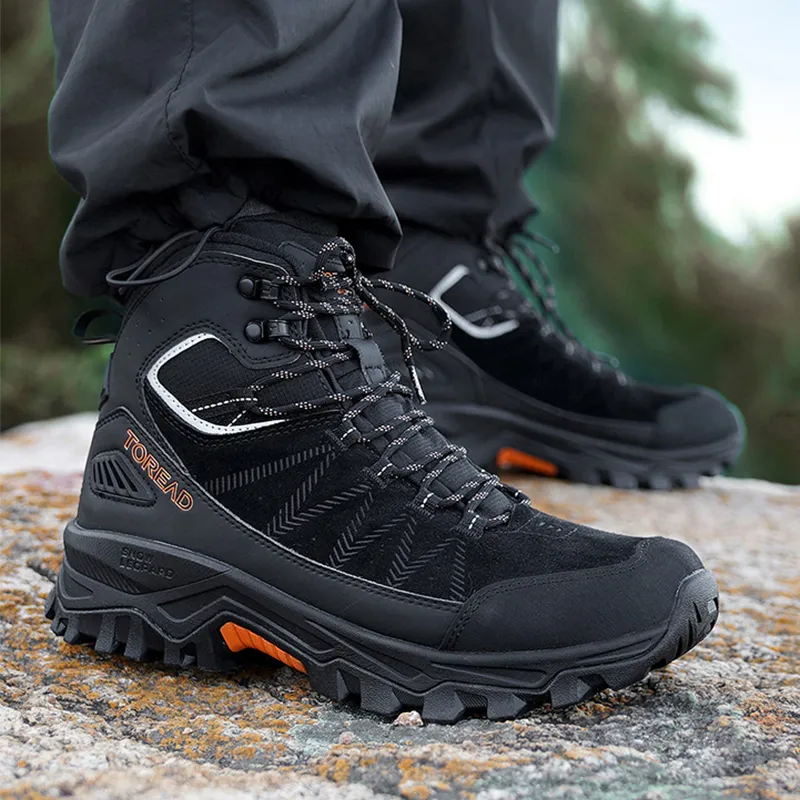 TOREAD Anti Slip Wear Resistant Mid Top Hiking Shoes Men's Black-2