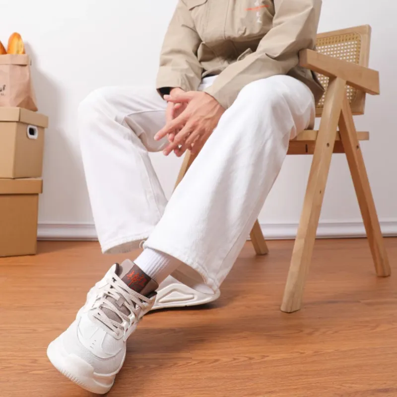 361° Jincheng Slip Resistant Height Increasing Mid Top Skateboard Shoes Men's White Brown-3