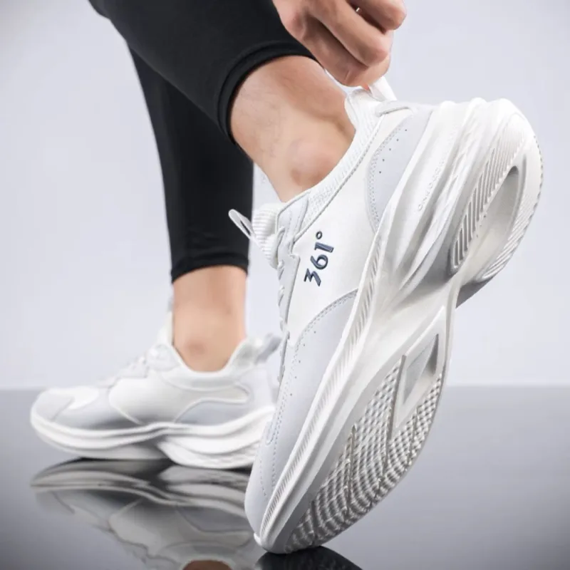 361° Non slip Wear resistant Shock Absorption Low Top Casual Running Shoes Men's White Gray-4