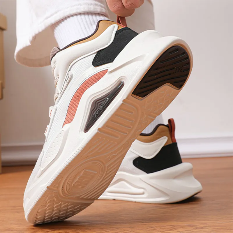 361° Jincheng Slip Resistant Height Increasing Mid Top Skateboard Shoes Men's White Brown-4