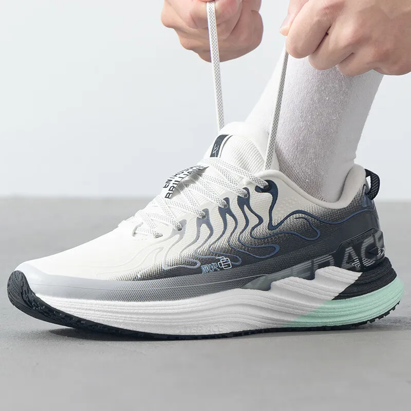 XTEP Cushioning Breathable Lightweight Low Top Running Shoes Men's White Gray Black-3