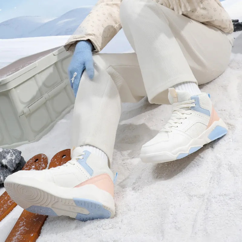 361° Warm Slip Resistant High Top Skateboard Shoes Women's White Blue Pink-4