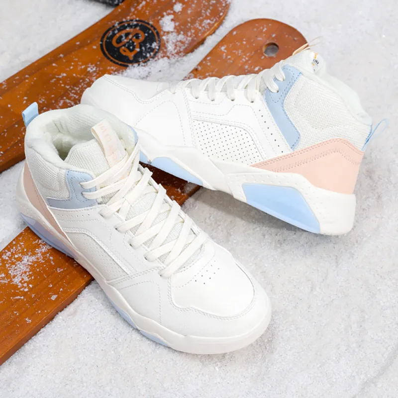 361° Warm Slip Resistant High Top Skateboard Shoes Women's White Blue Pink-1