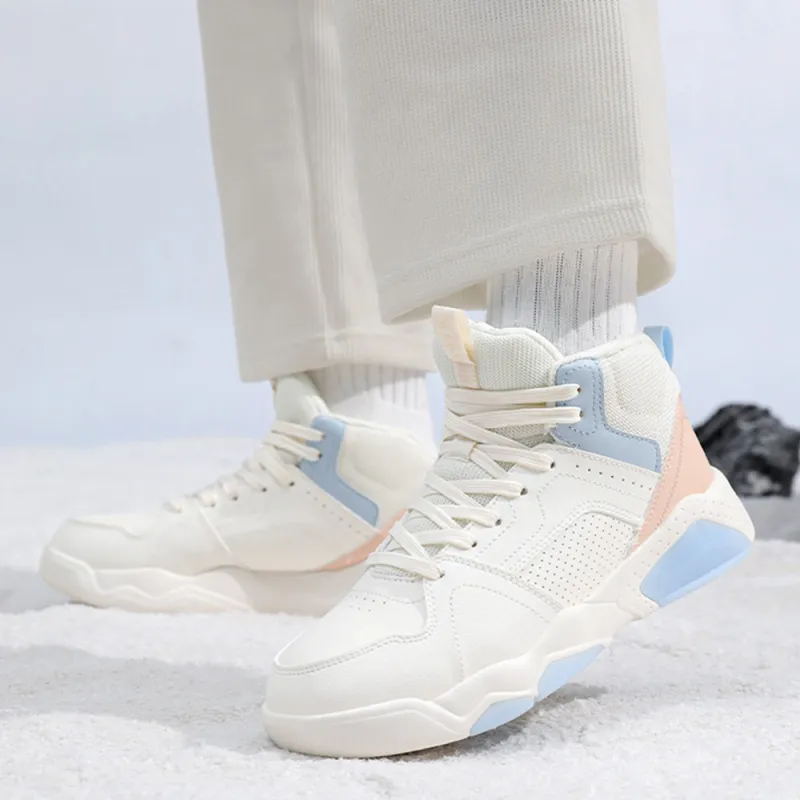 361° Warm Slip Resistant High Top Skateboard Shoes Women's White Blue Pink-3