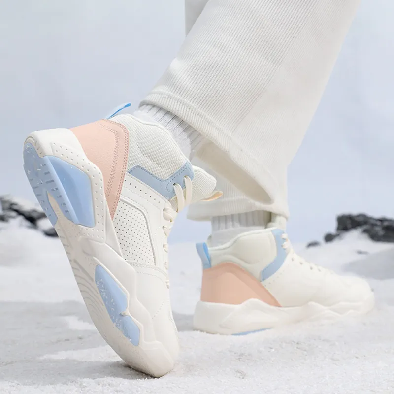361° Warm Slip Resistant High Top Skateboard Shoes Women's White Blue Pink-5