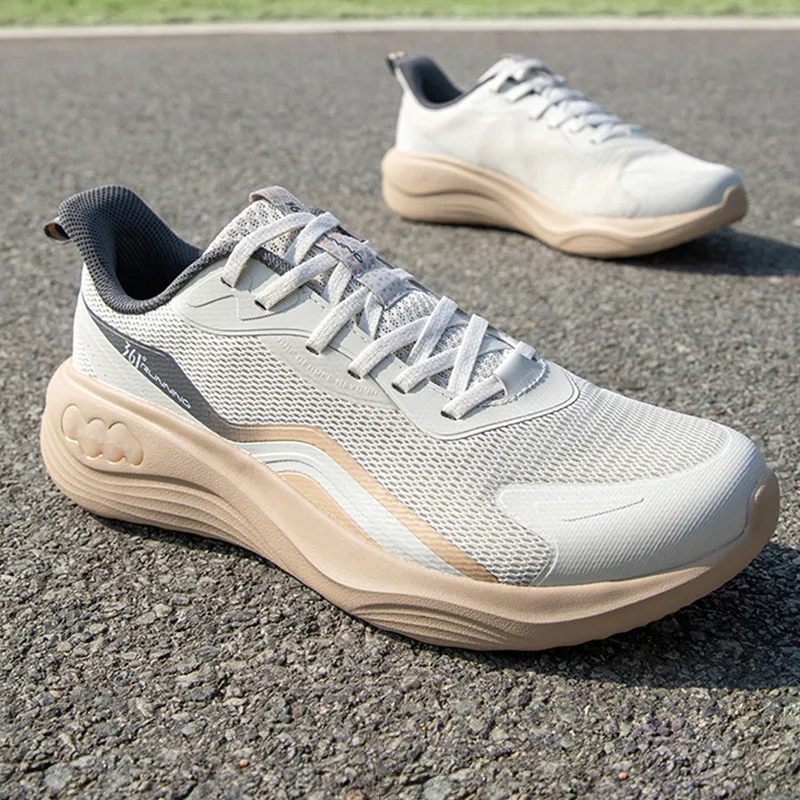 361° Anti Slip And Wear Resistant Breathable Low Top Sprint Running Shoes Men's White Beige-1