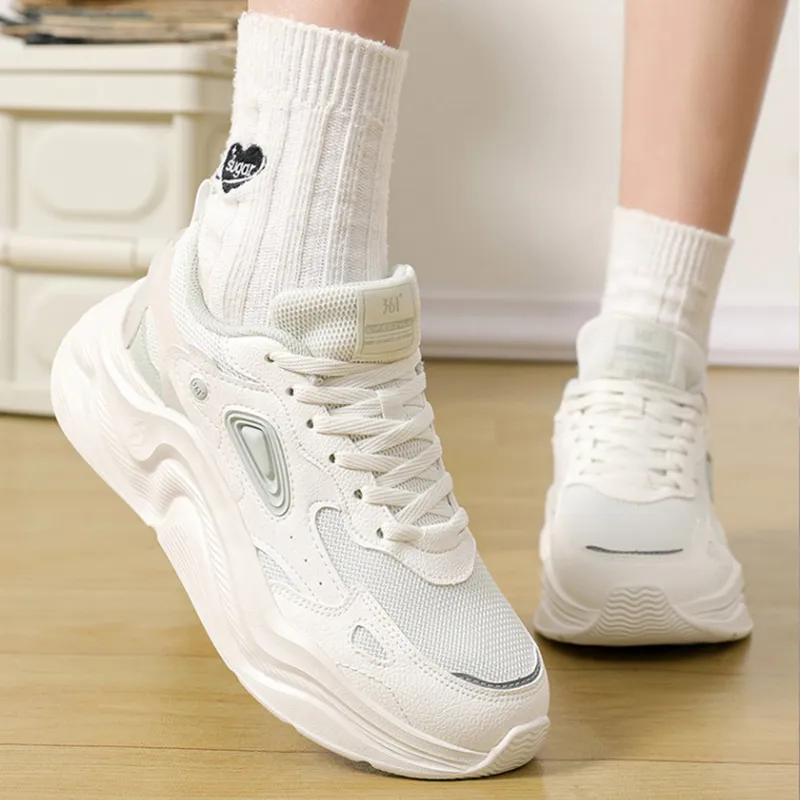 361° Lightweight Coverage Cushioning Low-Top Sprint Running Shoes Women's White Green-3