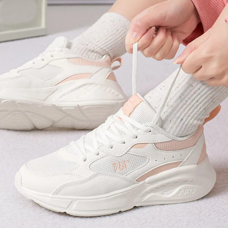 361° Cushioning Coverage Lightweight Low-Top Sprint Running Shoes Women's White Pink-2