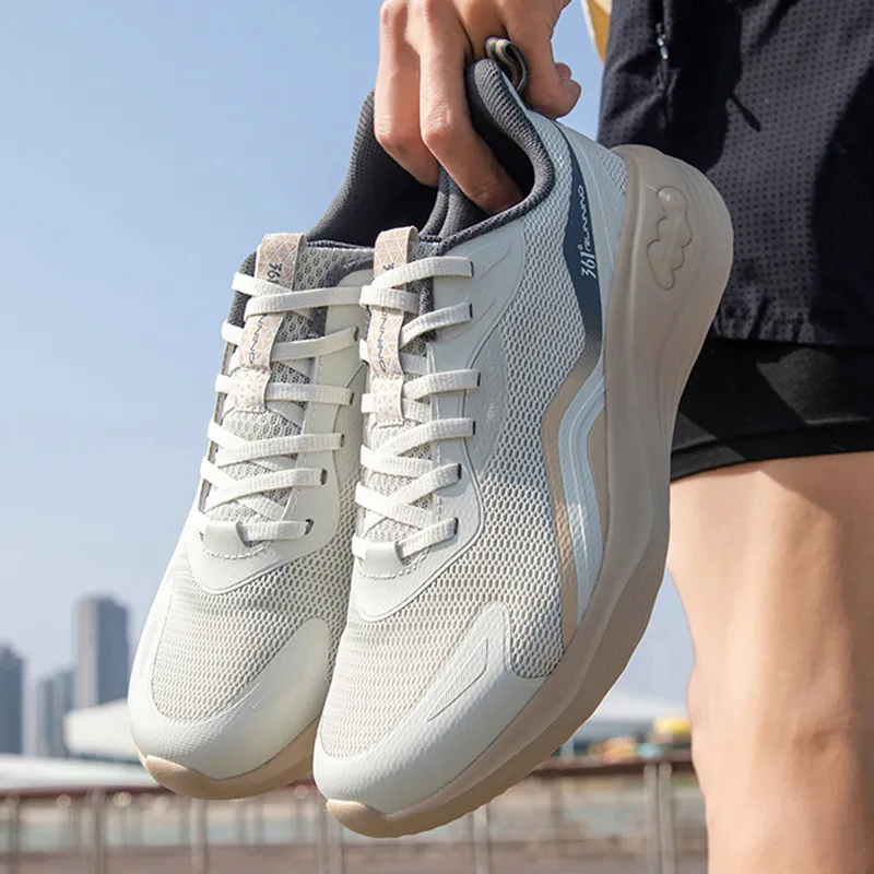 361° Anti Slip And Wear Resistant Breathable Low Top Sprint Running Shoes Men's White Beige-2