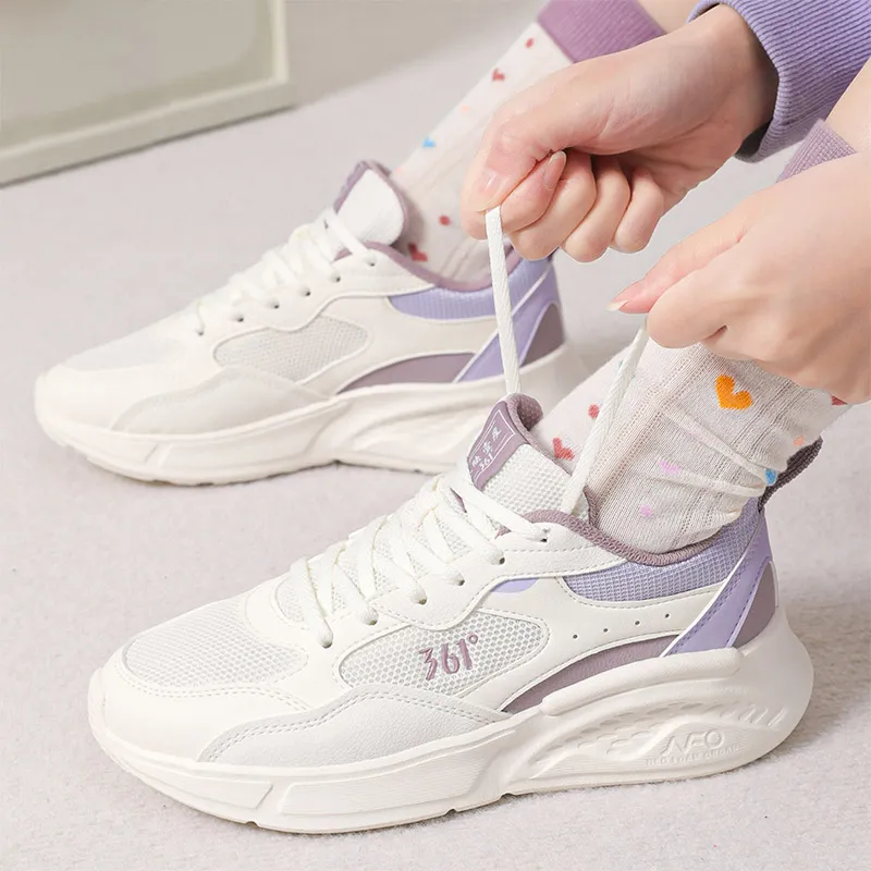361° Cushioning Coverage Lightweight Low Top Casual Sprint Running Shoes Women's White Purple-2