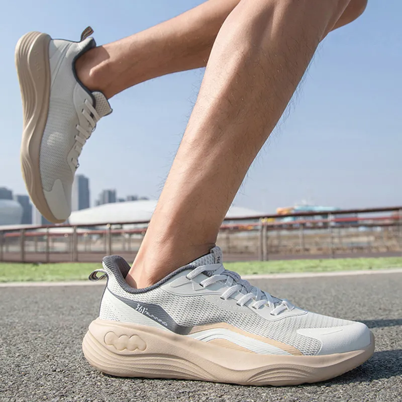 361° Anti Slip And Wear Resistant Breathable Low Top Sprint Running Shoes Men's White Beige-4