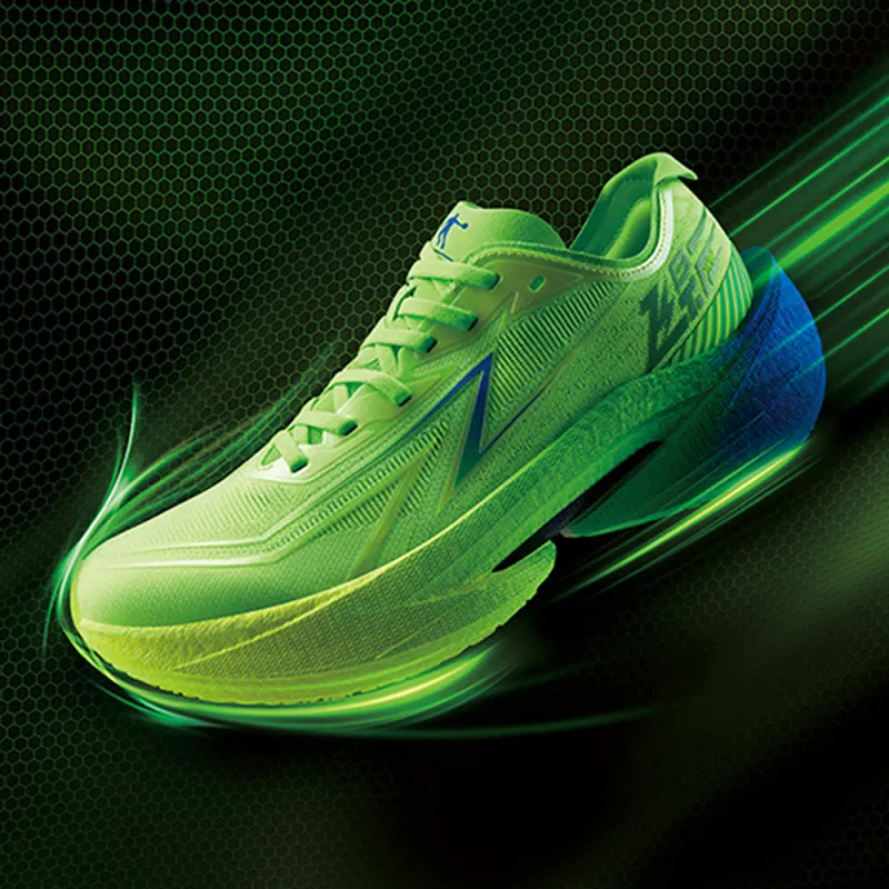 QIAODAN Breathable Lightweight Low Top Carbon Plate Marathon Training Race Running Shoes Men's Green-2