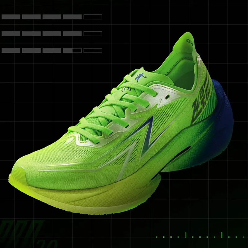 QIAODAN Breathable Lightweight Low Top Carbon Plate Marathon Training Race Running Shoes Men's Green-1