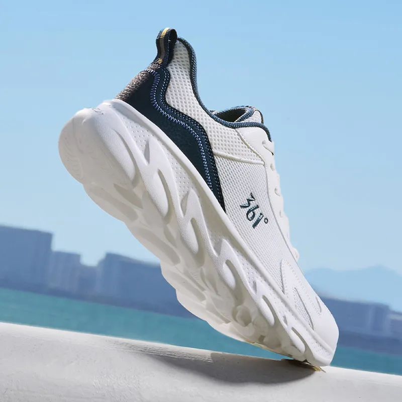 361° Slip Resistant And Breathable Low Top Casual Running Shoes Men's White Blue-4