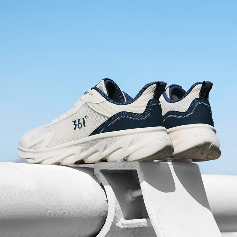 361° Slip Resistant And Breathable Low Top Casual Running Shoes Men's White Blue-3