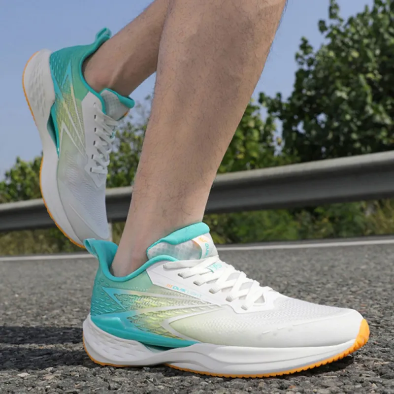 361° Cushioning And Breathable Low Top Sprint Running Shoes Men's White Green-2