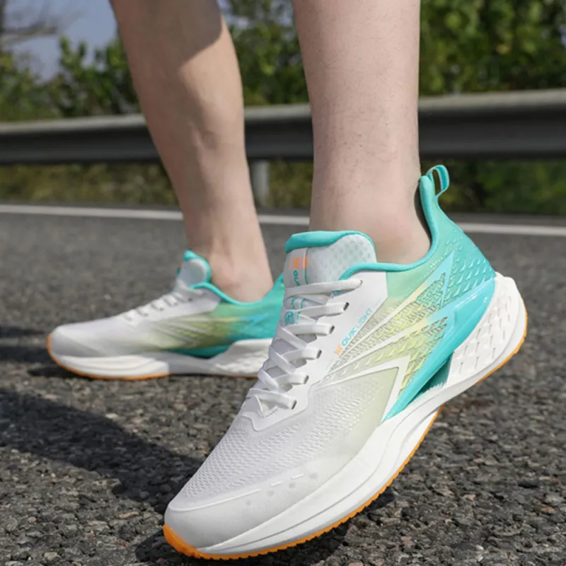 361° Cushioning And Breathable Low Top Sprint Running Shoes Men's White Green-3