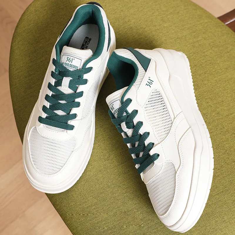 361° Air Force One Slip Resistant Cushioning Low Top Skateboard Shoes Men's White Green-1