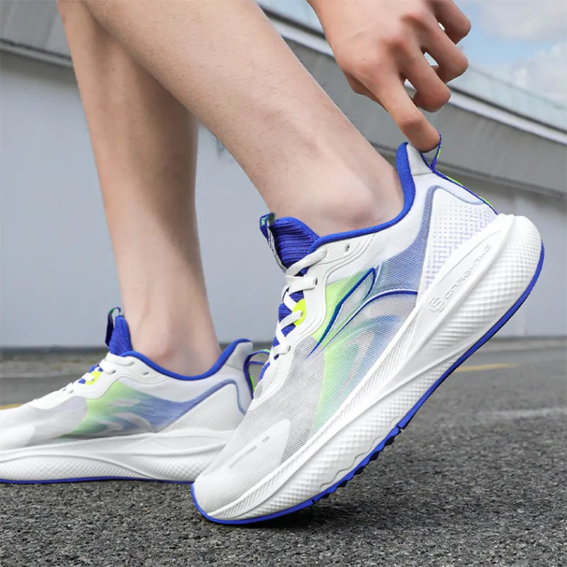 361° Slip Resistant And Breathable Low Top Casual Sprint Running Shoes Men's White Blue Green-2