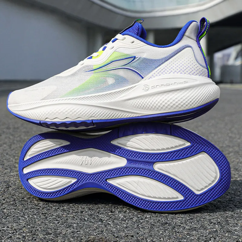 361° Slip Resistant And Breathable Low Top Casual Sprint Running Shoes Men's White Blue Green-1