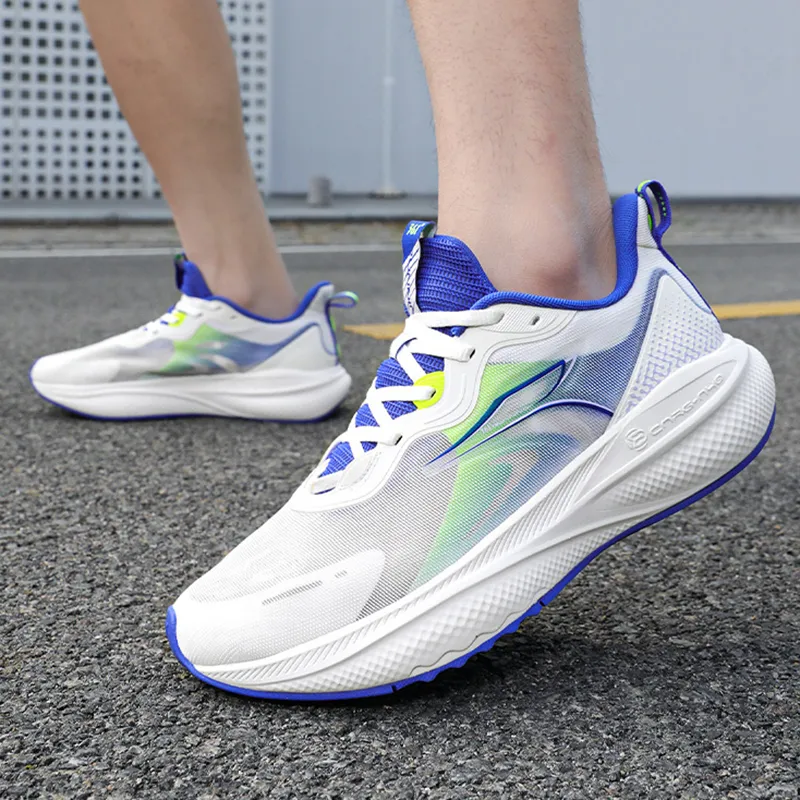 361° Slip Resistant And Breathable Low Top Casual Sprint Running Shoes Men's White Blue Green-3