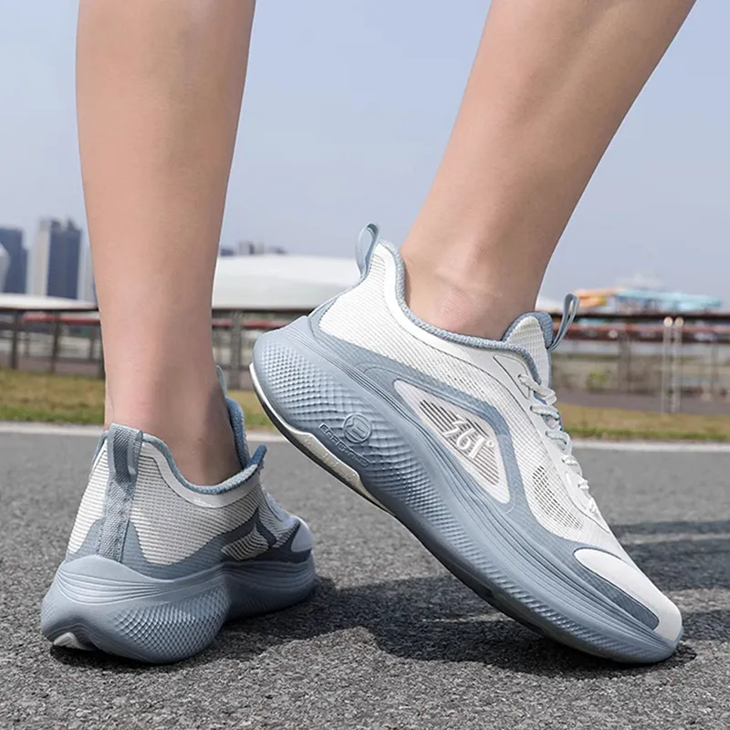 361° Cushioning Slip Resistant Low Top Long Distance Running Shoes Men's White Blue-4