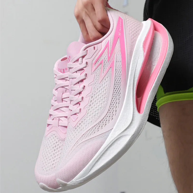 361° Charcoal Floating Series Cushioning Slip Resistant Low Top Carbon Plate Sprint Running Shoes Unisex Pink-2