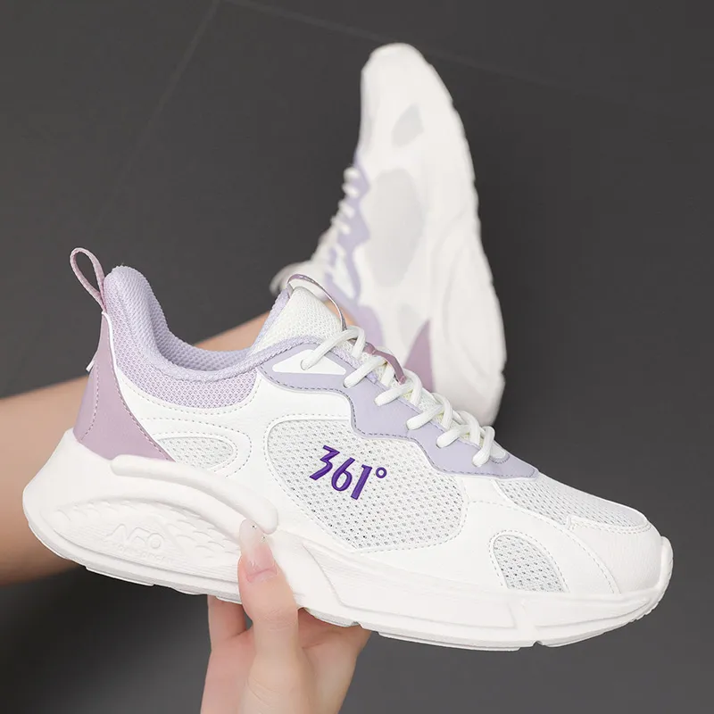 361° Slip Resistant And Breathable Low Top Sprint Running Shoes Women's White Purple-2
