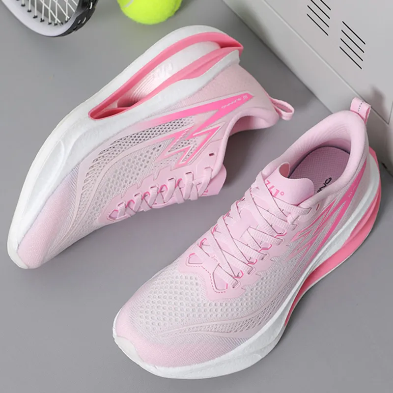 361° Charcoal Floating Series Cushioning Slip Resistant Low Top Carbon Plate Sprint Running Shoes Unisex Pink-1