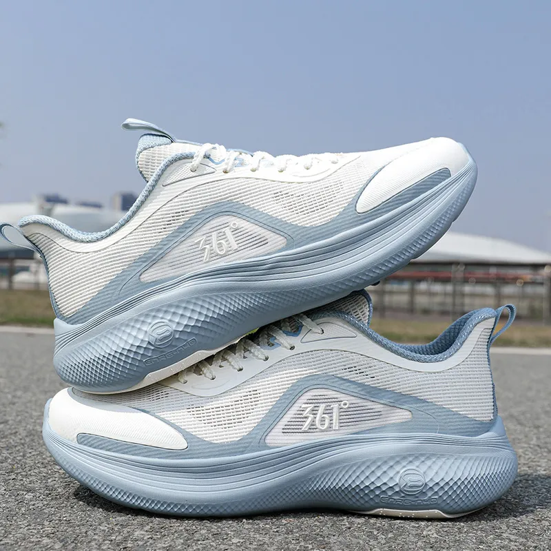 361° Cushioning Slip Resistant Low Top Long Distance Running Shoes Men's White Blue-1