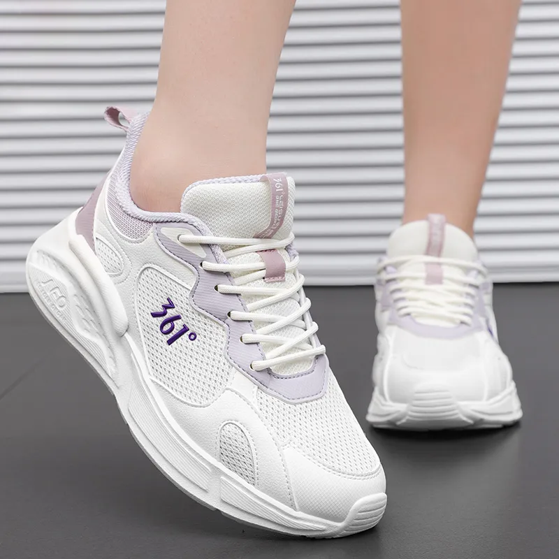 361° Slip Resistant And Breathable Low Top Sprint Running Shoes Women's White Purple-3