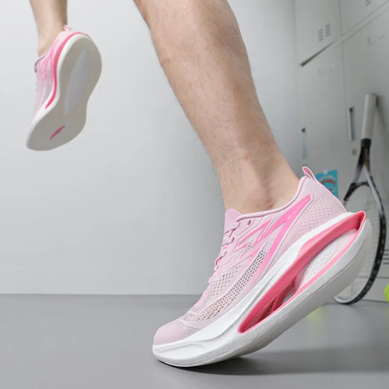 361° Charcoal Floating Series Cushioning Slip Resistant Low Top Carbon Plate Sprint Running Shoes Unisex Pink-5