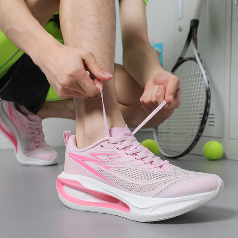 361° Charcoal Floating Series Cushioning Slip Resistant Low Top Carbon Plate Sprint Running Shoes Unisex Pink-3