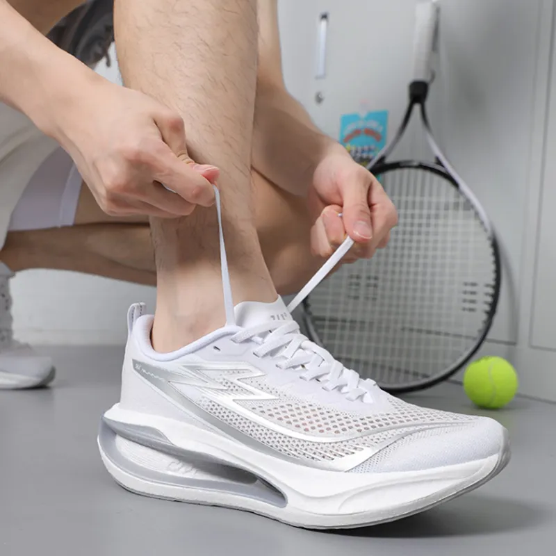 361° Charcoal Floating Series Cushioning Slip Resistant Low Top Carbon Plate Sprint Running Shoes Men's White-2