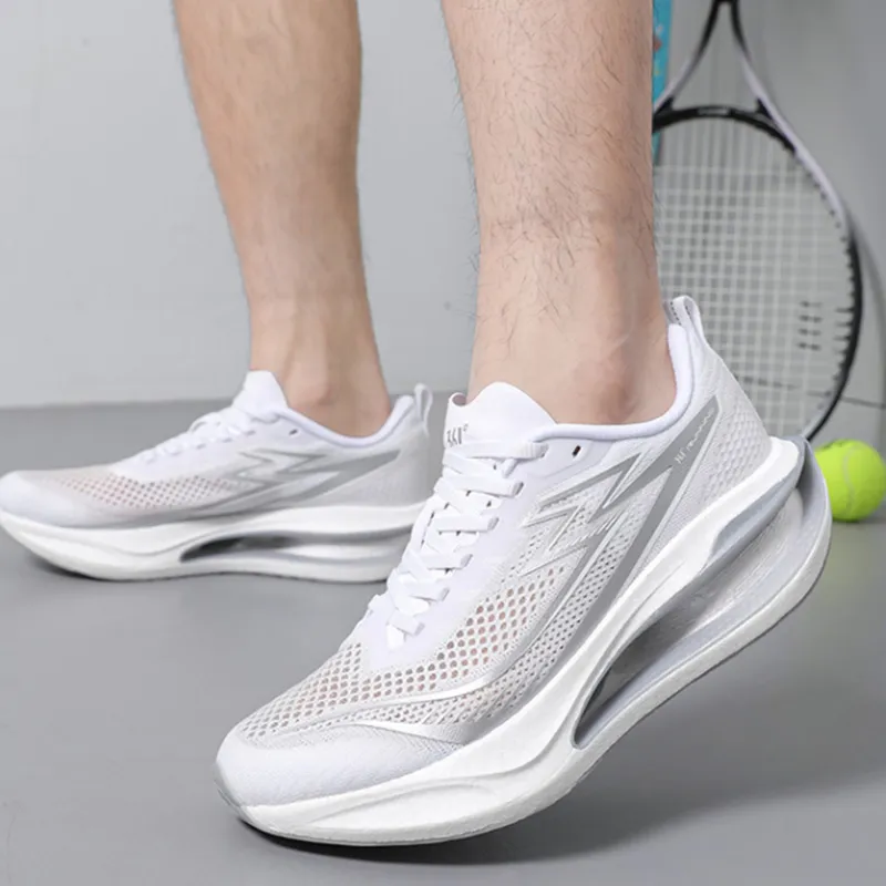 361° Charcoal Floating Series Cushioning Slip Resistant Low Top Carbon Plate Sprint Running Shoes Men's White-3