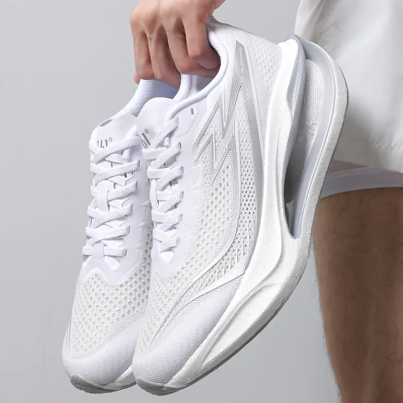 361° Charcoal Floating Series Cushioning Slip Resistant Low Top Carbon Plate Sprint Running Shoes Men's White-1
