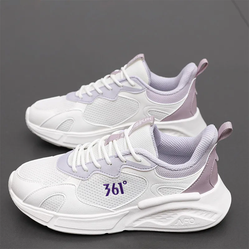 361° Slip Resistant And Breathable Low Top Sprint Running Shoes Women's White Purple-1