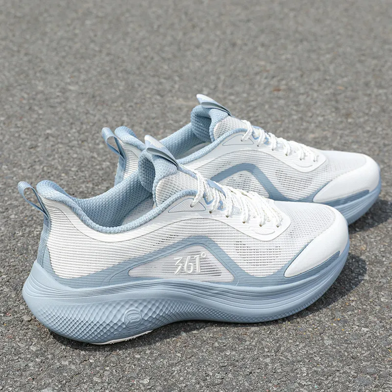 361° Cushioning Slip Resistant Low Top Long Distance Running Shoes Men's White Blue-2