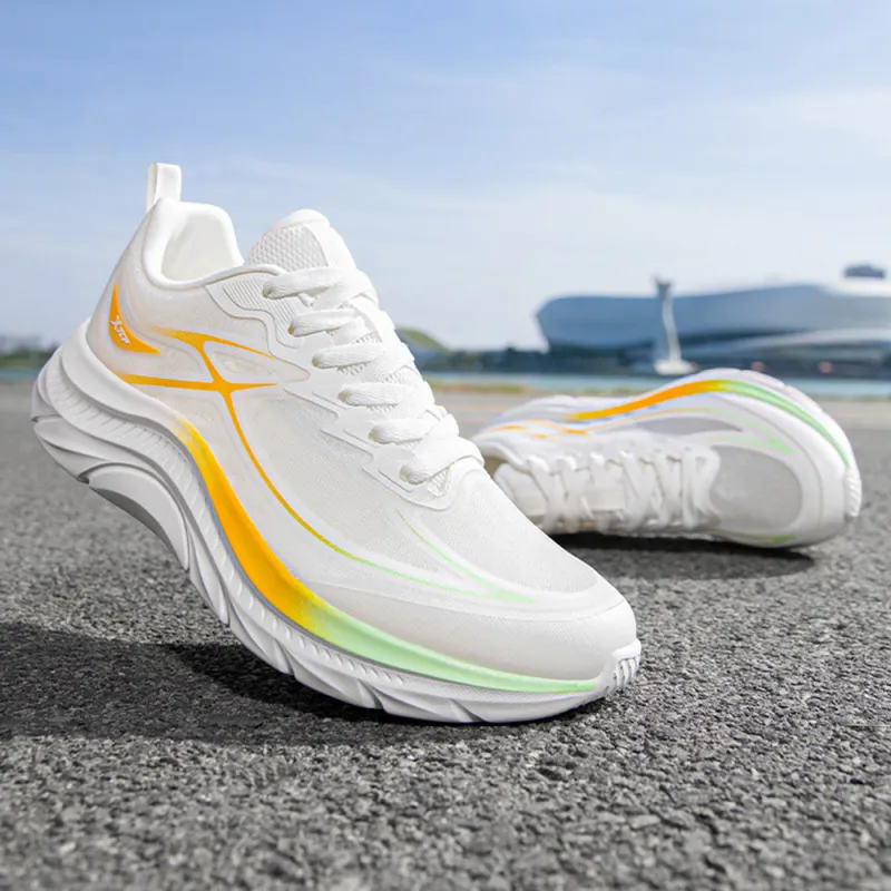 XTEP ZhuiFeng Slip Resistant And Breathable Low Top Casual Running Shoes Men's White Orange-1
