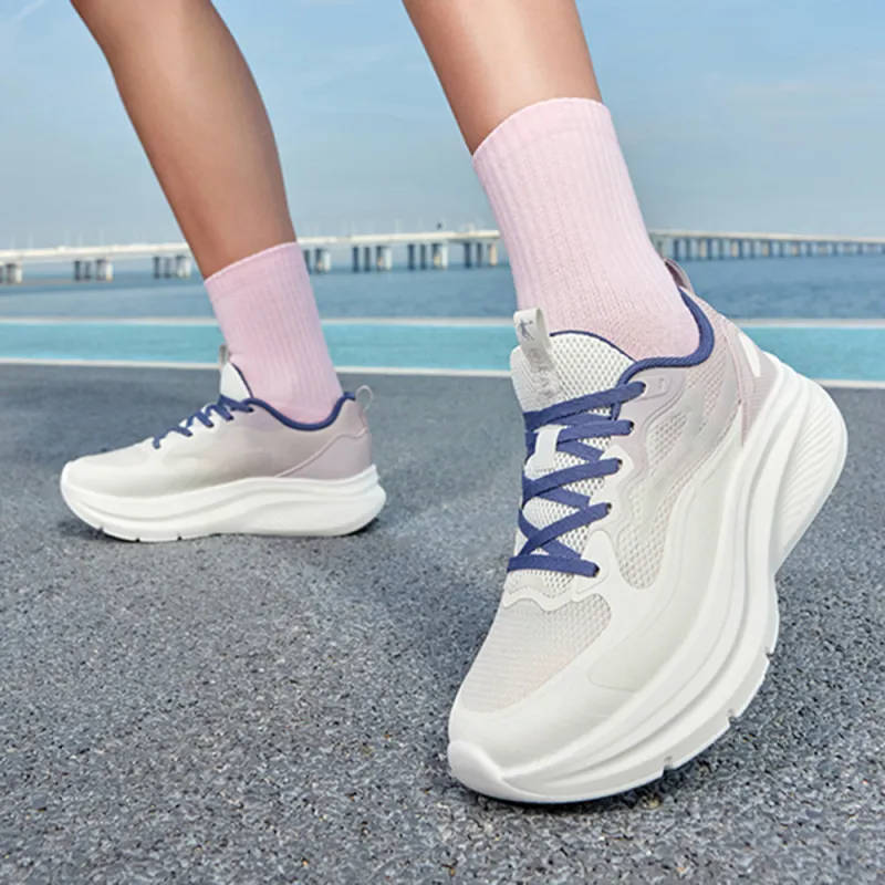 QIAODAN Shock Absorbers With Slip Resistant Features Low Top Casual Running Shoes Women's White Gray-2