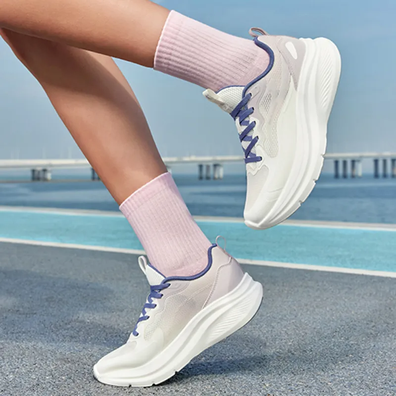 QIAODAN Shock Absorbers With Slip Resistant Features Low Top Casual Running Shoes Women's White Gray-6