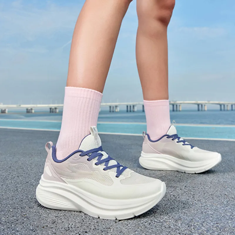 QIAODAN Shock Absorbers With Slip Resistant Features Low Top Casual Running Shoes Women's White Gray-3