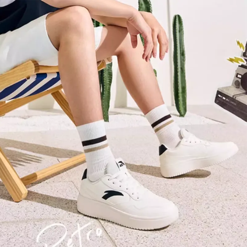 Anta Lightweight Anti Slip Wear Resistant Low Top Skateboard Shoes Men's White Black-3
