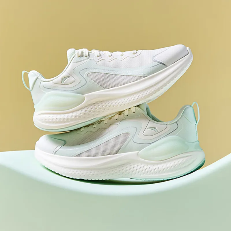 Anta Cloud Qidan Shock Absorbers Rebound Low Top Casual Running Shoes Women's White Green-2