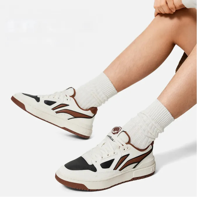 LiNing Rookie Slip Resistant Cushioning Wear Resistant Lightweight Low Top Skateboard Shoes Unisex White Brown-7