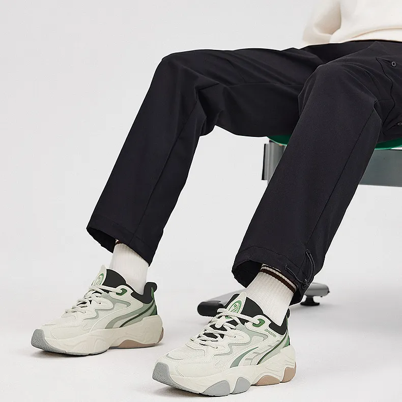 QIAODAN Cushioning Wear-Resistant Low-Top Casual Shoes Men's White Gray Green-5