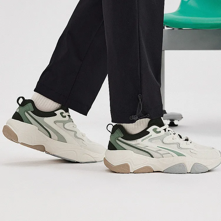 QIAODAN Cushioning Wear-Resistant Low-Top Casual Shoes Men's White Gray Green-4