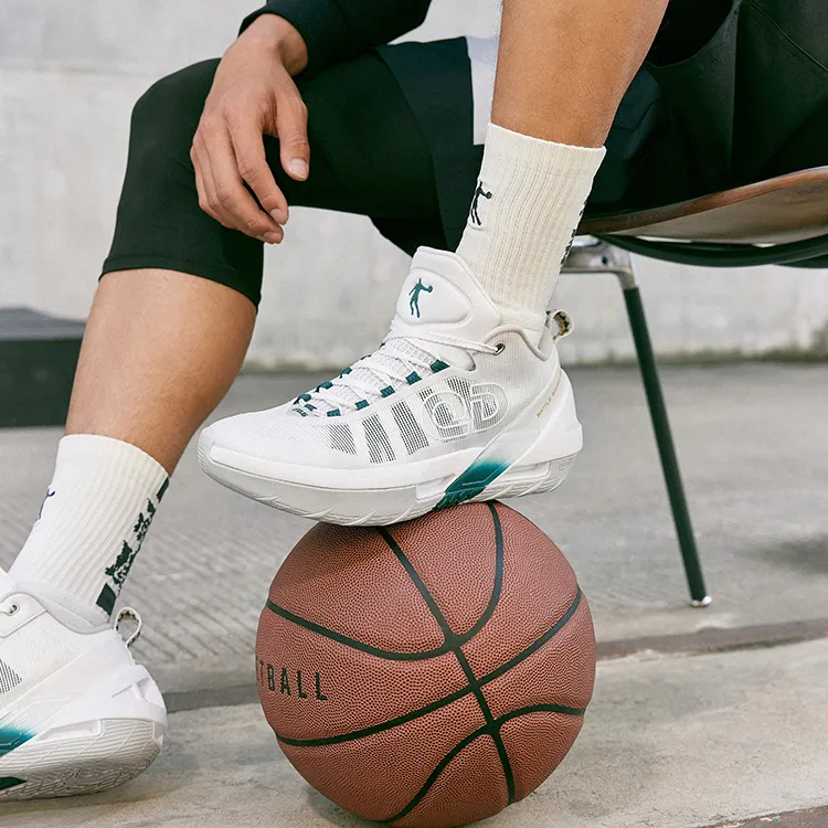 QIAODAN Anti Slip And Wear Resistant Breathable Low Top Basketball Shoes Men's White-1