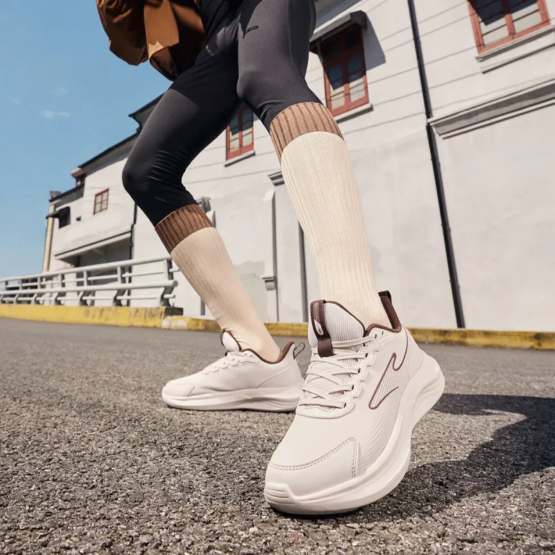 Erke Anti-Slip Wear-Resistant Low-Top Casual Running Shoes Women's Beige Brown-3