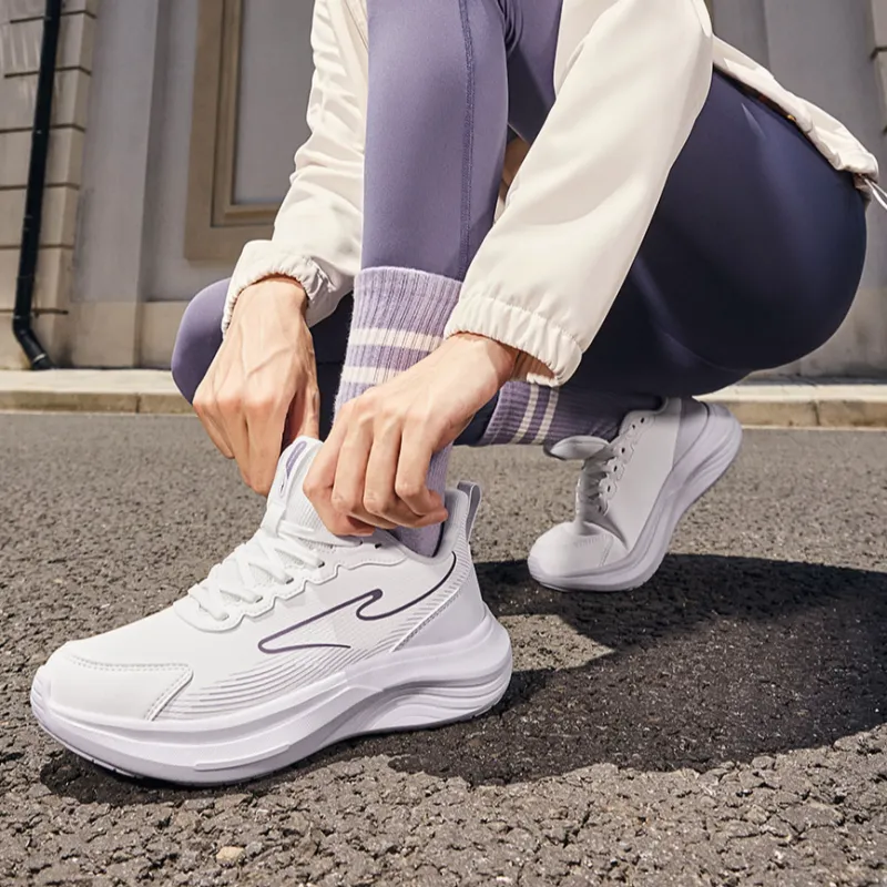 Erke Anti-Slip Wear-Resistant Low-Top Casual Running Shoes Women's White Purple-3